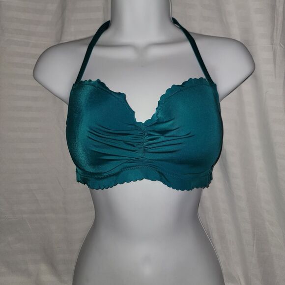 Victoria Secret Swimming Top 36C Aqua Seafoam Glow Scallop Trim Lined Wired Cups - Picture 2 of 10